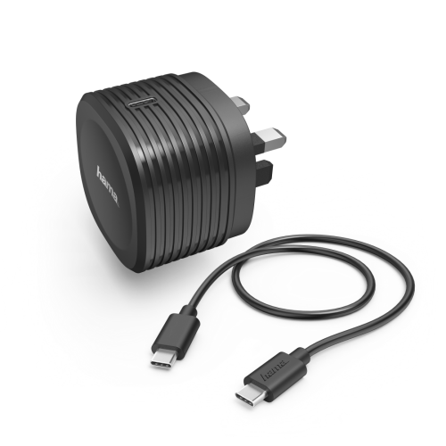 Hama - 73210584 - Charging Kit, USB-C, PD / Qualcomm®, 20 W + USB-C Cable, 1 m, UK Plug, blac