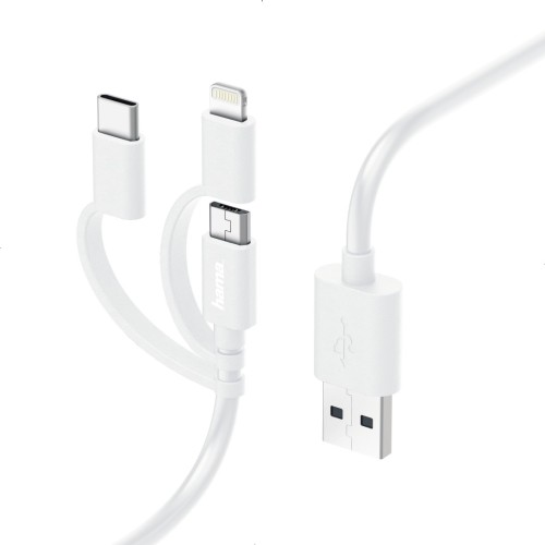 Hama - 187200 - 3-in-1 Micro-USB Cable with Adapter for USB-C and Lightning, 1.0 m, white