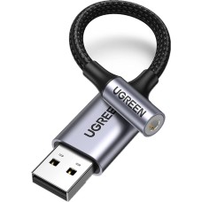UGREEN USB 2.0 TO 3.5MM AUDIO ADAPTER ALUMINUM ALLOY 25CM DARK GRAY 30757