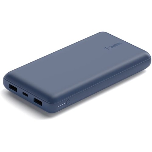 Belkin 20K Power Bank with USB-C 15W, Dual USB-A, 15cm USB-A to C Cable, Blue