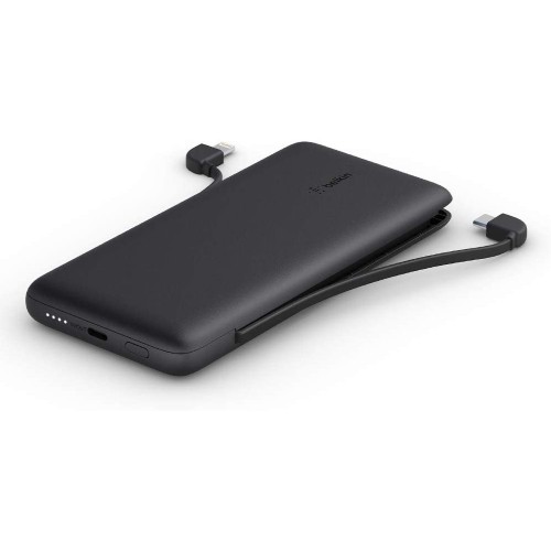Belkin 10K Power Bank USB-C 18W PD with 2 Integrated cables, USBC & Lightning, Black