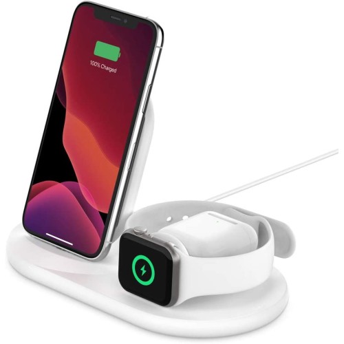 Belkin BOOST CHARGE 3-in-1 Wireless Charger for Apple iPhone, Apple Watch, and AirPods - White