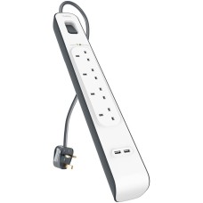 Belkin 4-outlet Surge Protection Strip with 2.4 Amp 2xUSB Charging, 2M Power Cord
