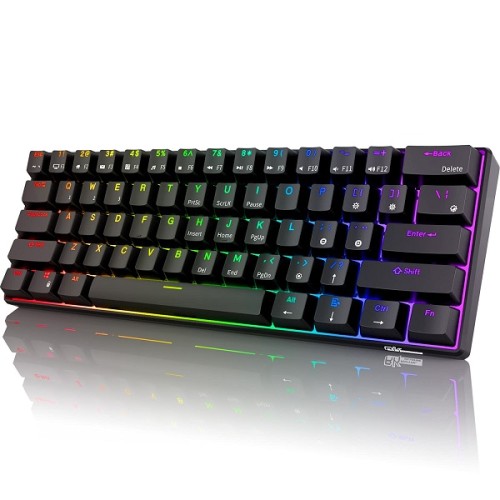 Royal Kludge RK 61 Mini Black Mechanical Keyboard - Red Switch - Wired and Bluetooth and Wireless 2.4 - Arabic English